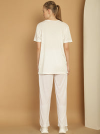 Mack Jonney White Cotton Solid Co-ord Set Tracksuit For Women