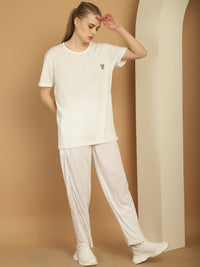 Mack Jonney White Cotton Solid Co-ord Set Tracksuit For Women