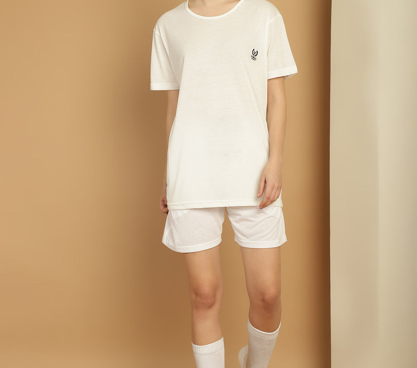 Mack Jonney White Cotton Solid Co-ord Set Tracksuit For Women