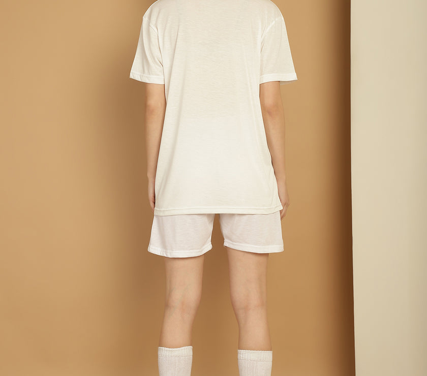 Mack Jonney White Cotton Solid Co-ord Set Tracksuit For Women