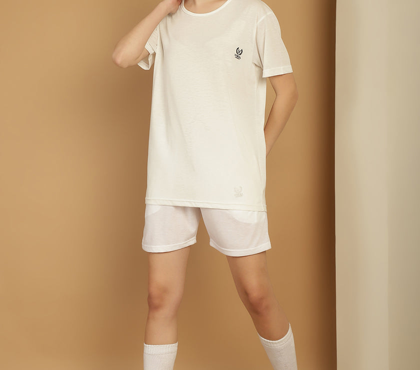 Mack Jonney White Cotton Solid Co-ord Set Tracksuit For Women