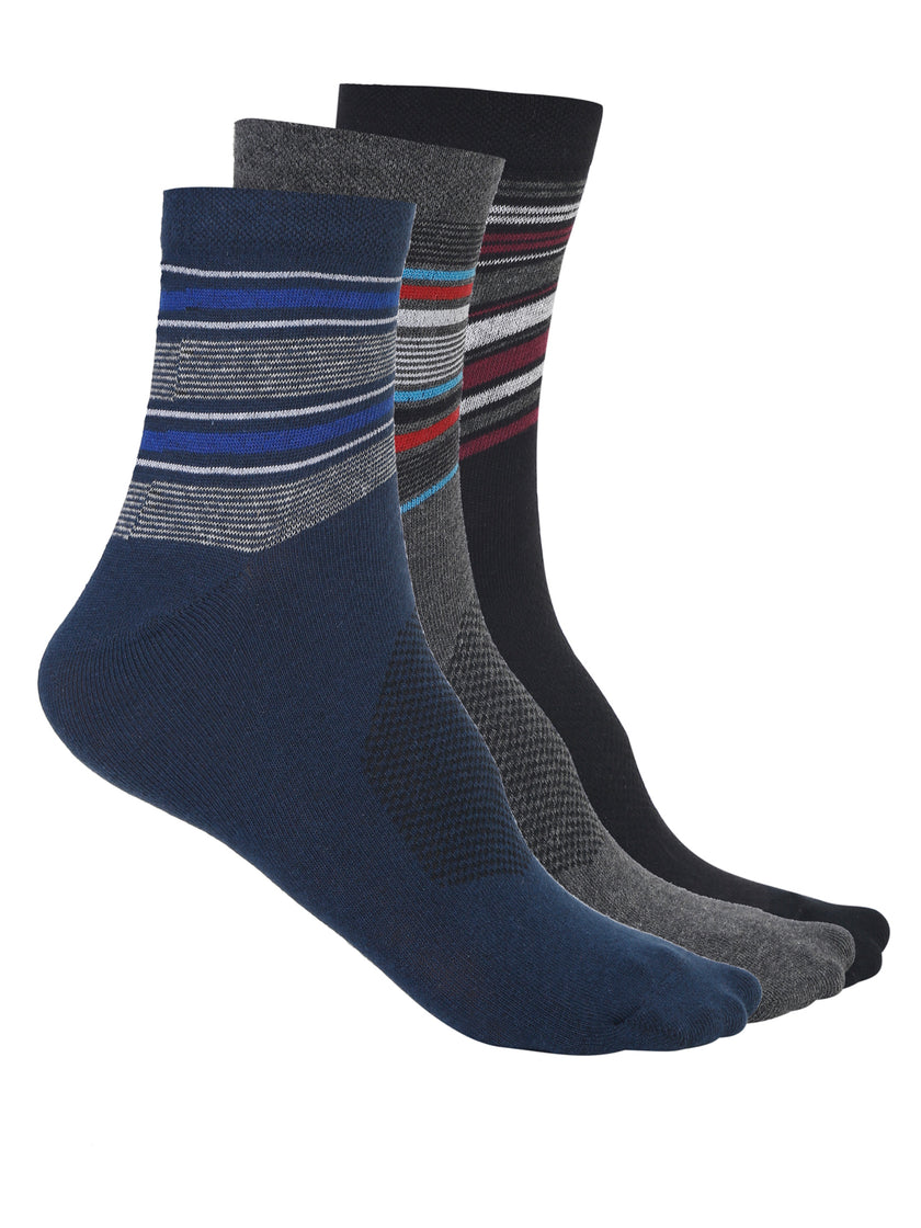 Mack Jonney Men's Cotton Solid Full Socks, Free Size, Pack of 3 (Multicoloured)