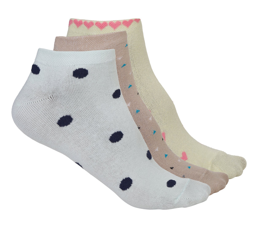 Mack Jonney Women's Cotton Solid Ankle Socks, Free Size, Pack of 3 (Multicoloured)