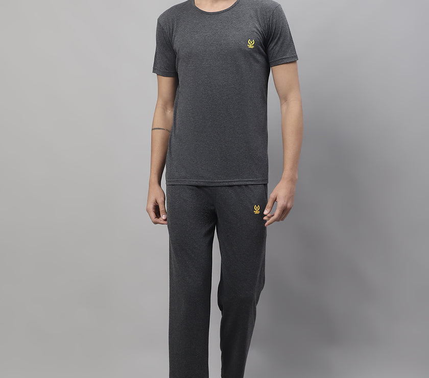 Mack Jonney Anthracite Cotton Solid Co-ord Set Tracksuit For Men(Zip On 1 Side Pocket)