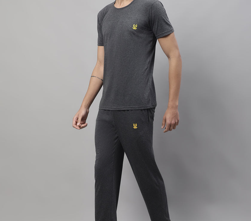 Mack Jonney Anthracite Cotton Solid Co-ord Set Tracksuit For Men(Zip On 1 Side Pocket)