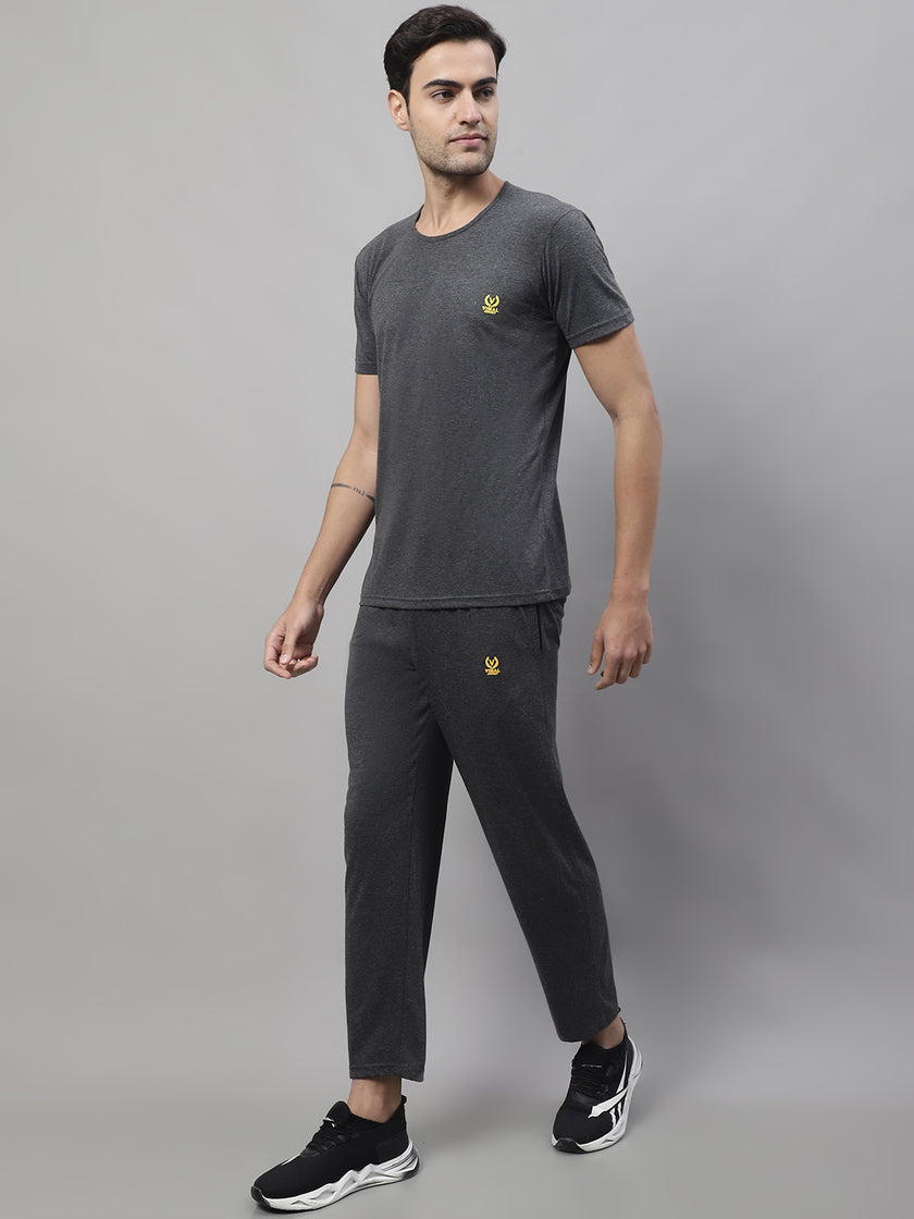 Mack Jonney Anthracite Cotton Solid Co-ord Set Tracksuit For Men(Zip On 1 Side Pocket)