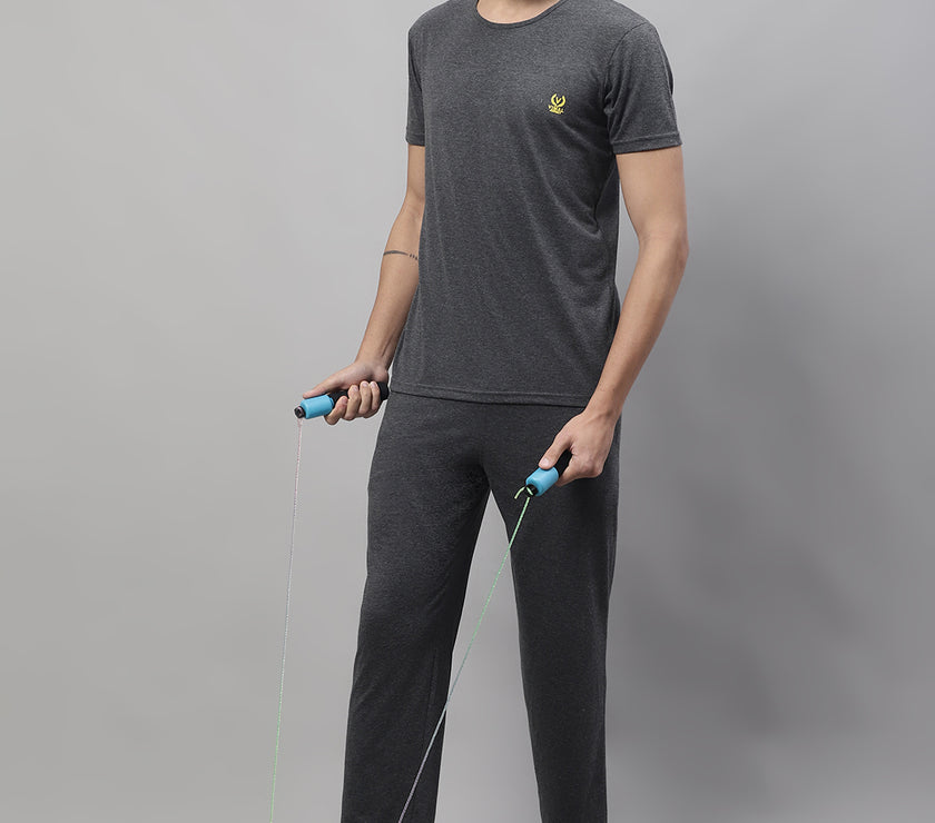 Mack Jonney Anthracite Cotton Solid Co-ord Set Tracksuit For Men(Zip On 1 Side Pocket)