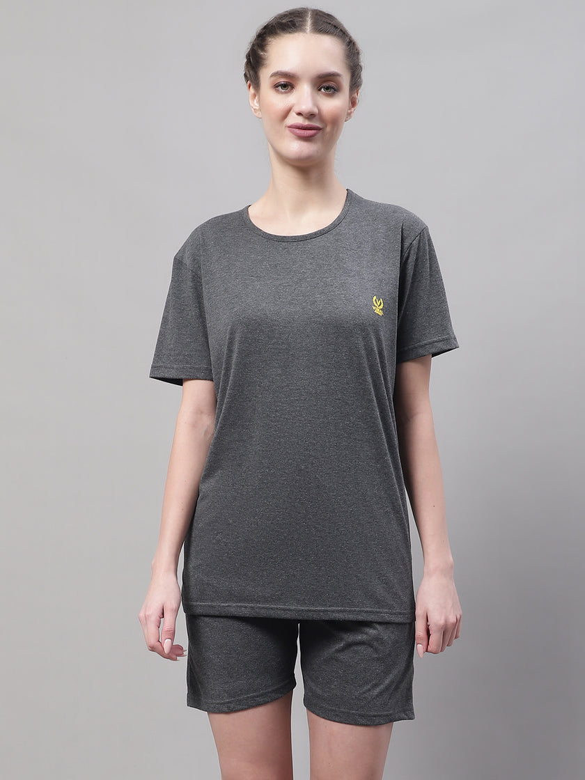 Mack Jonney Anthracite Cotton Solid Co-ord Set Tracksuit For Women