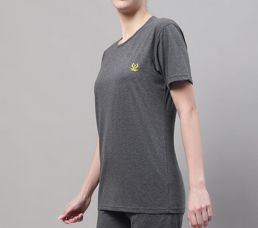 Mack Jonney Anthracite Cotton Solid Co-ord Set Tracksuit For Women