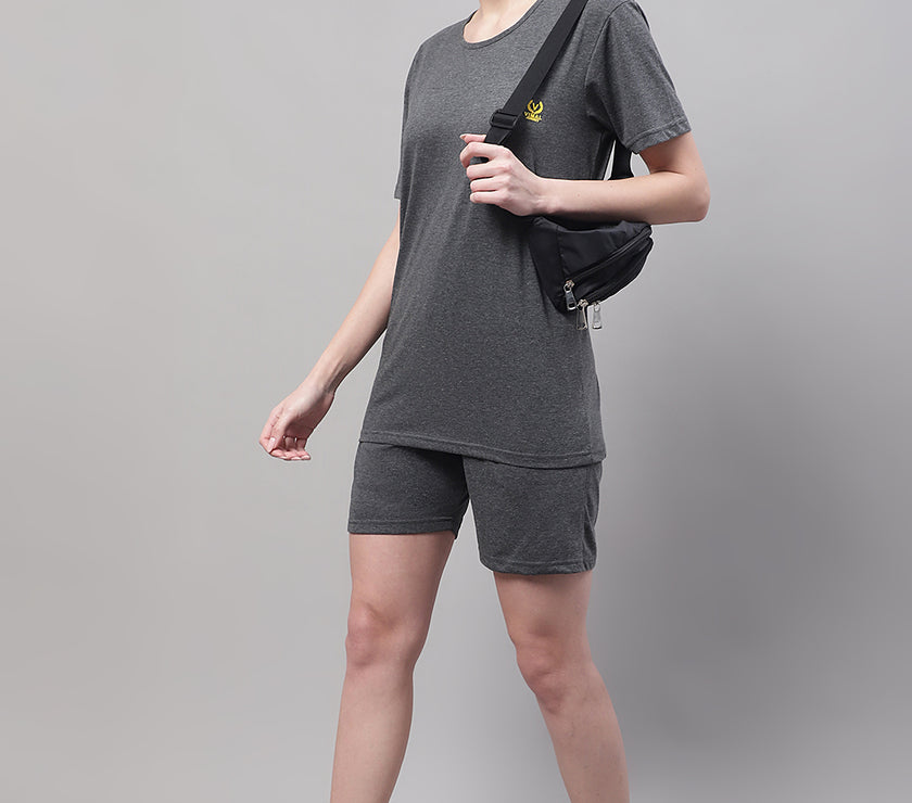 Mack Jonney Anthracite Cotton Solid Co-ord Set Tracksuit For Women