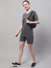 Mack Jonney Anthracite Cotton Solid Co-ord Set Tracksuit For Women