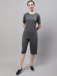 Mack Jonney Anthracite Cotton Solid Co-ord Set Tracksuit For Women