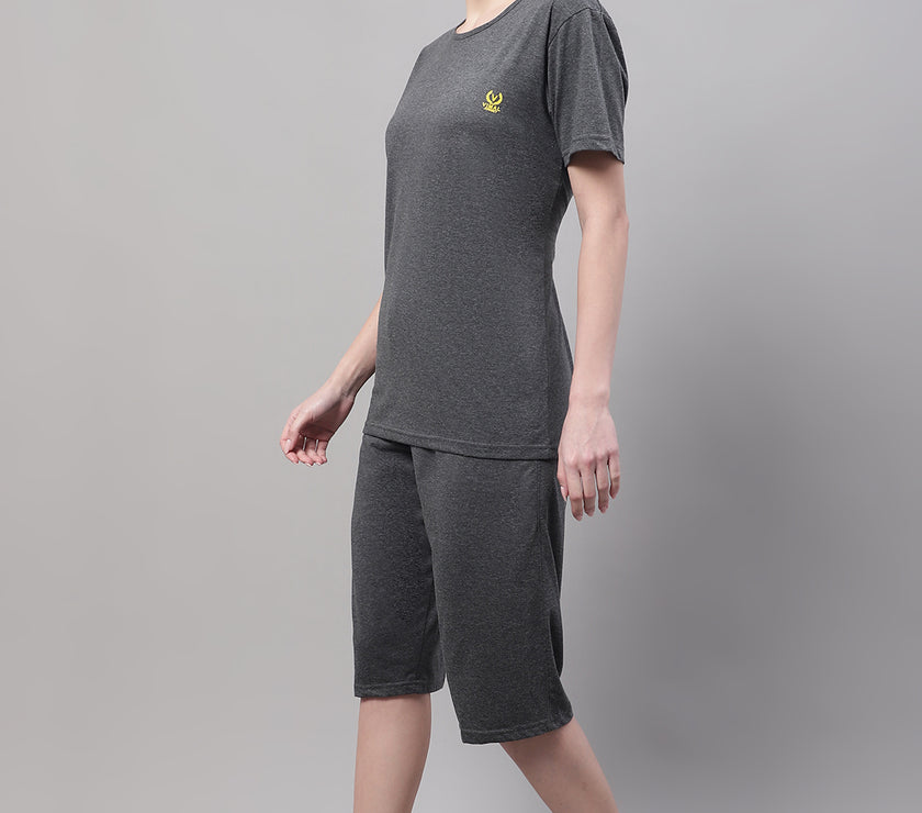 Mack Jonney Anthracite Cotton Solid Co-ord Set Tracksuit For Women