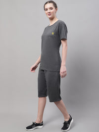 Mack Jonney Anthracite Cotton Solid Co-ord Set Tracksuit For Women