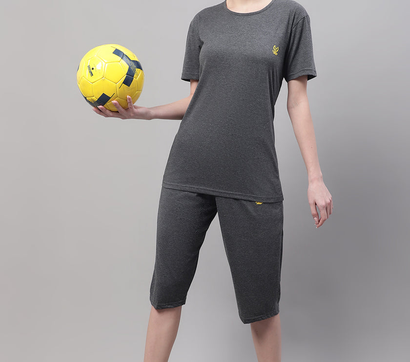 Mack Jonney Anthracite Cotton Solid Co-ord Set Tracksuit For Women