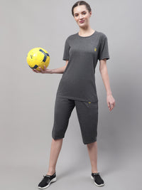 Mack Jonney Anthracite Cotton Solid Co-ord Set Tracksuit For Women