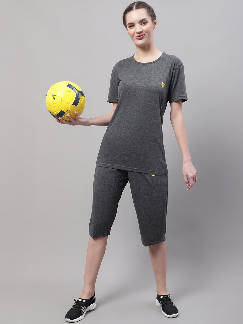 Mack Jonney Anthracite Cotton Solid Co-ord Set Tracksuit For Women