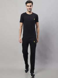 Mack Jonney Black Cotton Solid Co-ord Set Tracksuit For Men(Zip On 1 Side Pocket)