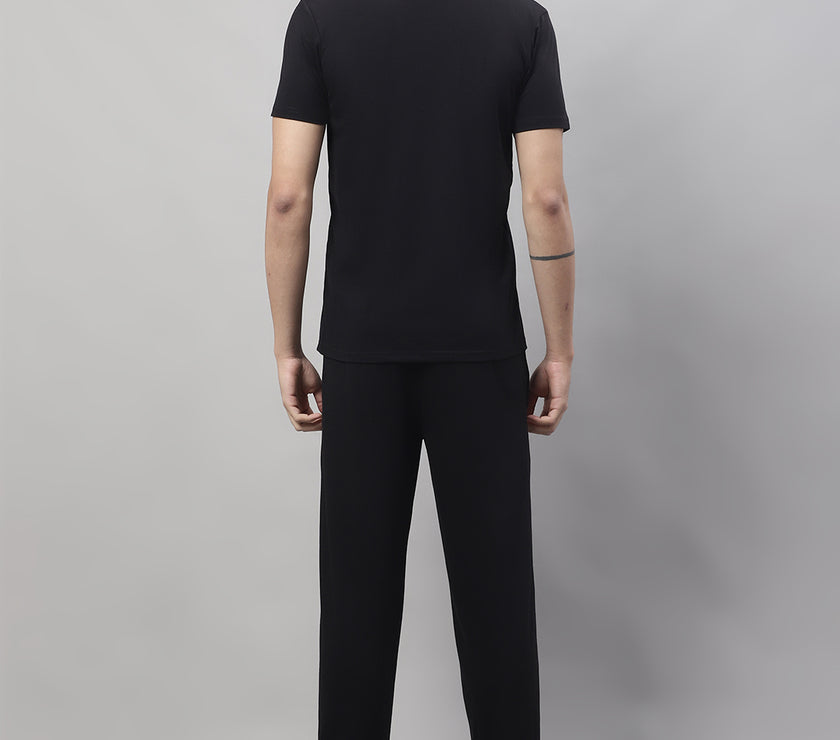 Mack Jonney Black Cotton Solid Co-ord Set Tracksuit For Men(Zip On 1 Side Pocket)