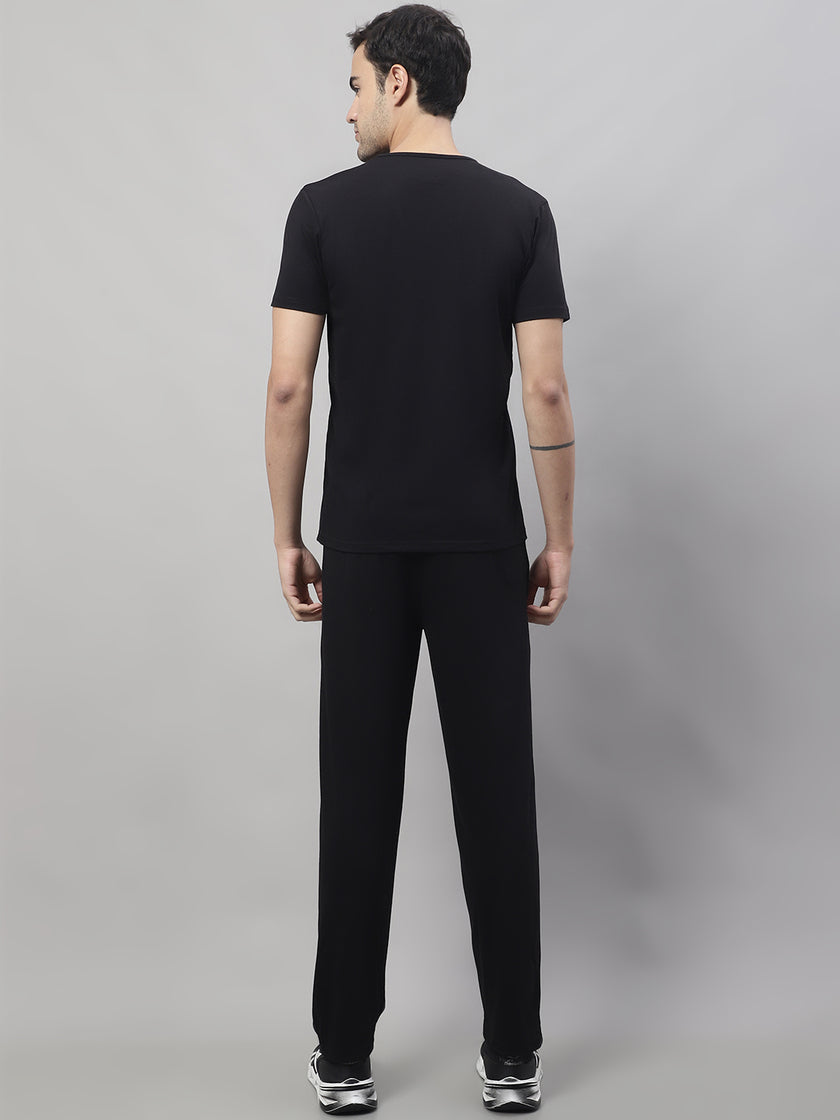 Mack Jonney Black Cotton Solid Co-ord Set Tracksuit For Men(Zip On 1 Side Pocket)