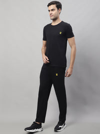 Mack Jonney Black Cotton Solid Co-ord Set Tracksuit For Men(Zip On 1 Side Pocket)