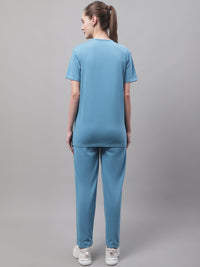 Mack Jonney Blue Cotton Solid Co-ord Set Tracksuit For Women