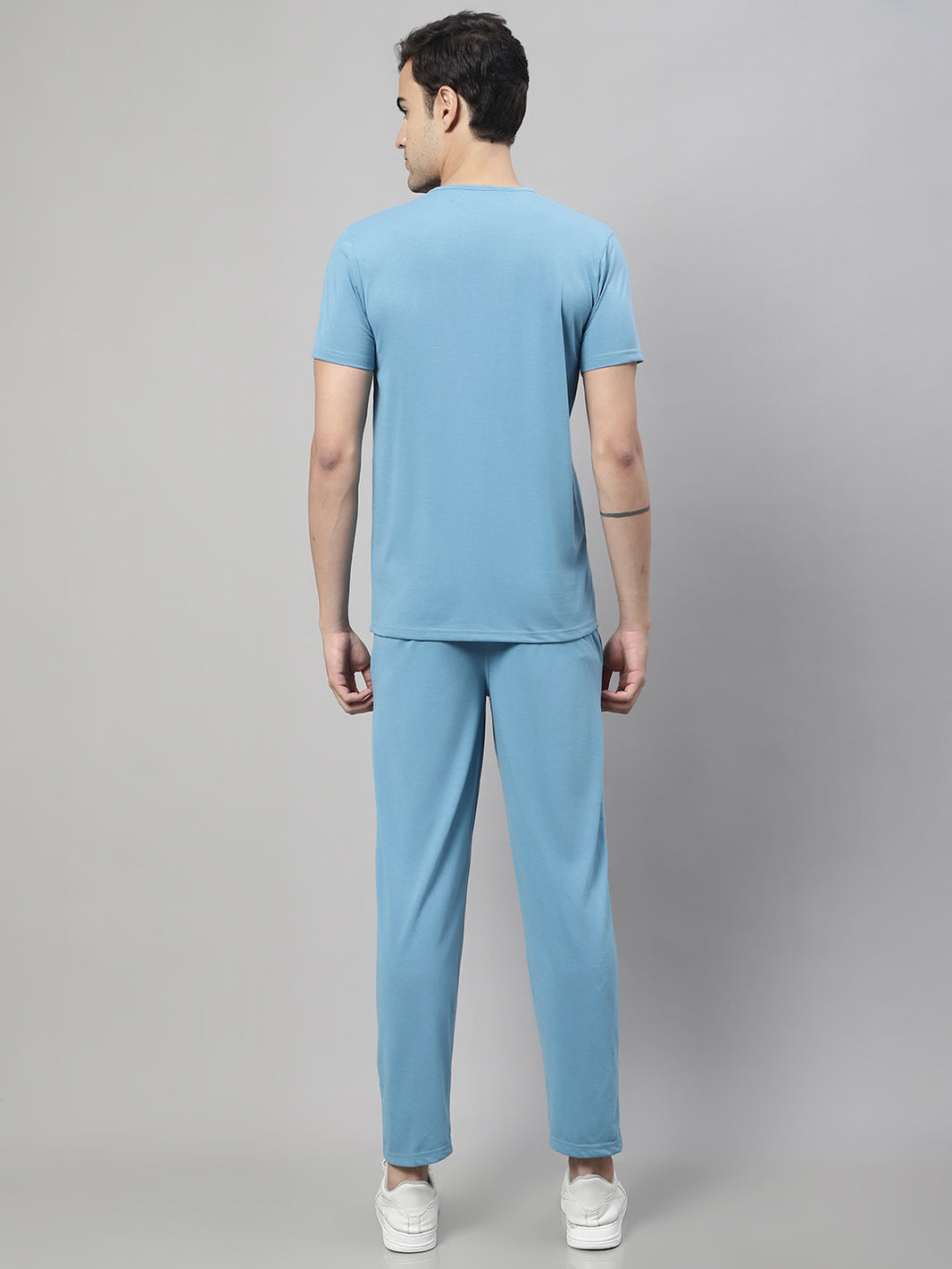 Mack Jonney Blue Cotton Solid Co-ord Set Tracksuit For Men(Zip On 1 Side Pocket)