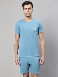 Mack Jonney Blue Cotton Solid Co-ord Set Tracksuit For Men(Zip On 1 Side Pocket)