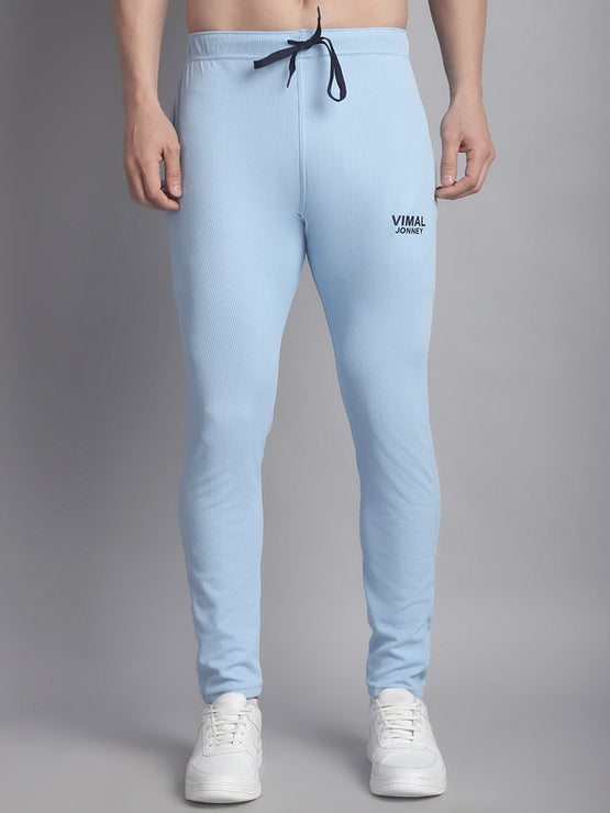 Mack Jonney Solid Light Blue Regular Fit Polyster Lycra Trackpant For Men