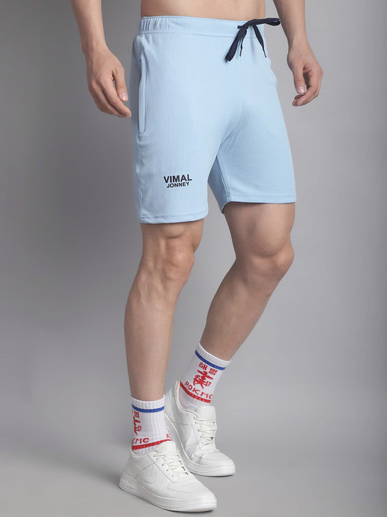Mack Jonney Solid Light Blue Regular Fit Polyster Lycra Shorts For Men