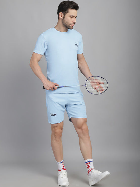 Mack Jonney Solid Light Blue Regular Fit Polyster Lycra Shorts For Men