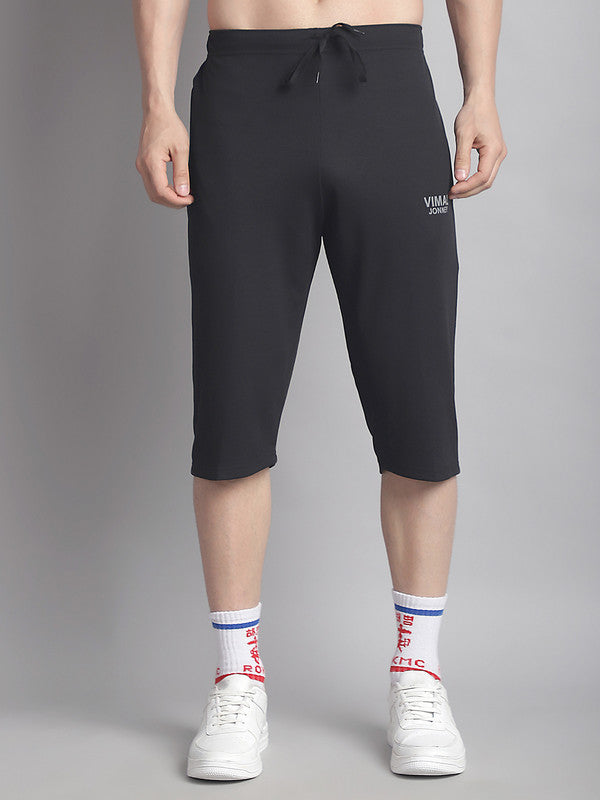 Mack Jonney Solid Black Regular Fit Polyster Lycra Capri For Men