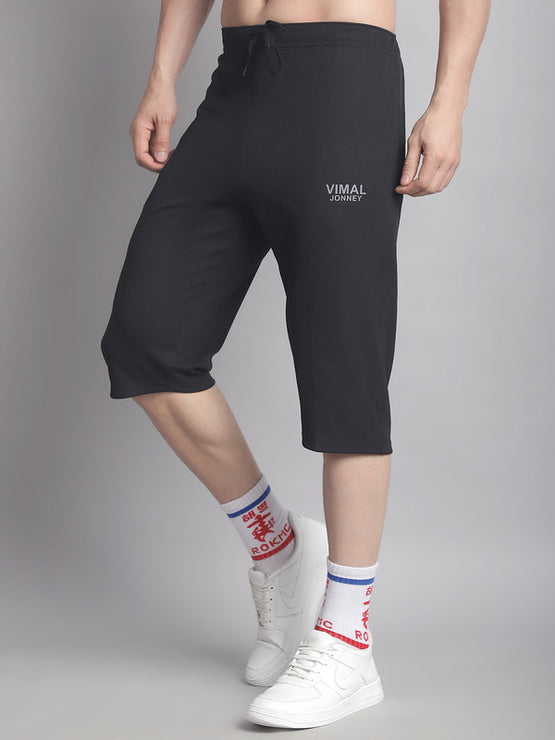 Mack Jonney Solid Black Regular Fit Polyster Lycra Capri For Men
