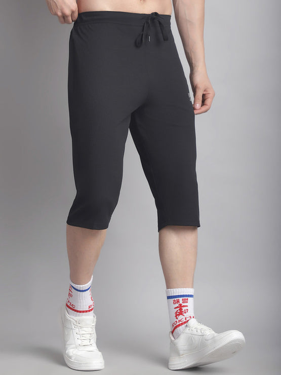 Mack Jonney Solid Black Regular Fit Polyster Lycra Capri For Men