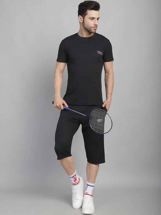 Mack Jonney Solid Black Regular Fit Polyster Lycra Capri For Men