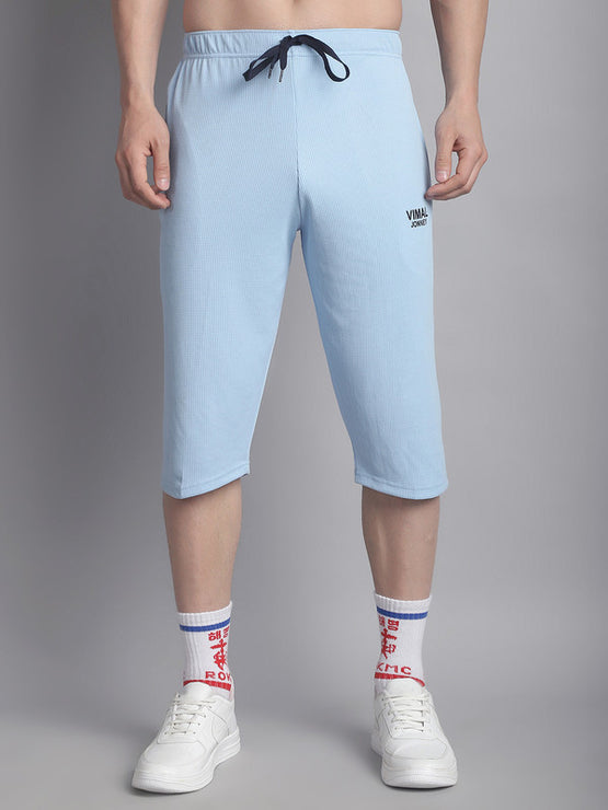 Mack Jonney Solid Light Blue Regular Fit Polyster Lycra Capri For Men
