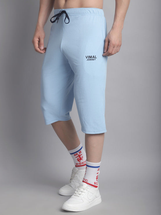 Mack Jonney Solid Light Blue Regular Fit Polyster Lycra Capri For Men