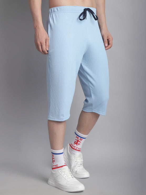 Mack Jonney Solid Light Blue Regular Fit Polyster Lycra Capri For Men