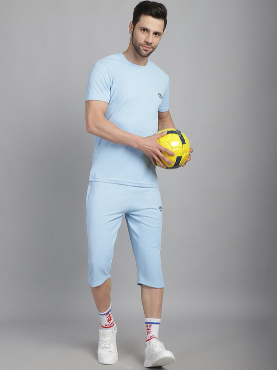 Mack Jonney Solid Light Blue Regular Fit Polyster Lycra Capri For Men