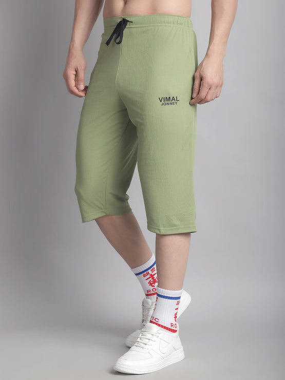 Mack Jonney Solid Light Green Regular Fit Polyster Lycra Capri For Men