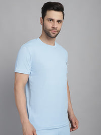 Mack Jonney Solid Blue Round Neck Polyester Lycra Half sleeves Tshirt For Men