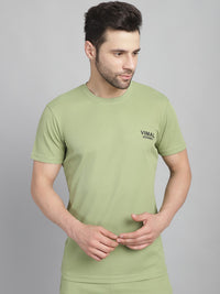 Mack Jonney Solid Green Round Neck Polyester Lycra Half sleeves Tshirt For Men