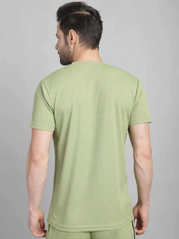 Mack Jonney Solid Green Round Neck Polyester Lycra Half sleeves Tshirt For Men