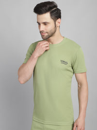 Mack Jonney Solid Green Round Neck Polyester Lycra Half sleeves Tshirt For Men