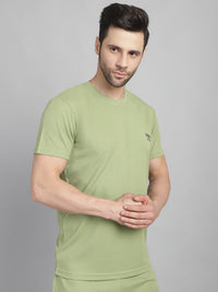 Mack Jonney Solid Green Round Neck Polyester Lycra Half sleeves Tshirt For Men