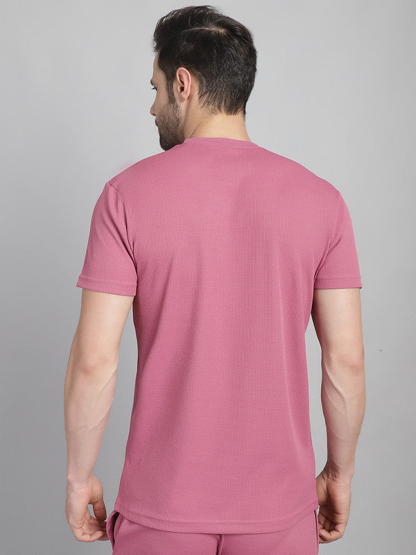 Mack Jonney Solid Pink Round Neck Polyester Lycra Half sleeves Tshirt For Men