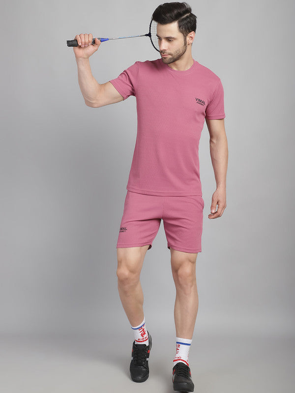 Mack Jonney Solid Pink Round Neck Polyester Lycra Half sleeves Tshirt For Men