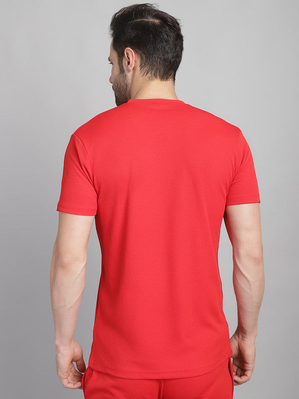 Mack Jonney Solid Red Round Neck Polyester Lycra Half sleeves Tshirt For Men