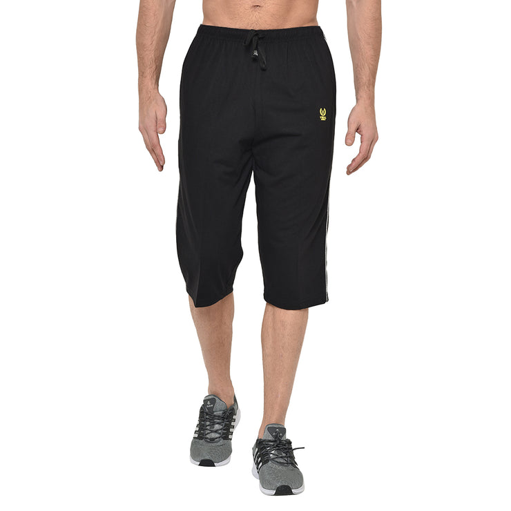 Mack Jonney Cotton Blended Regular Fit Black 3/4th Capri For Men