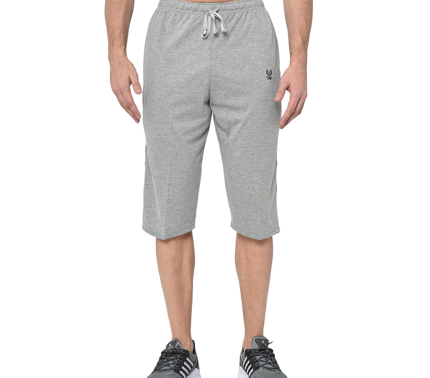 Mack Jonney Cotton Blended Regular Fit Grey 3/4th Capri For Men